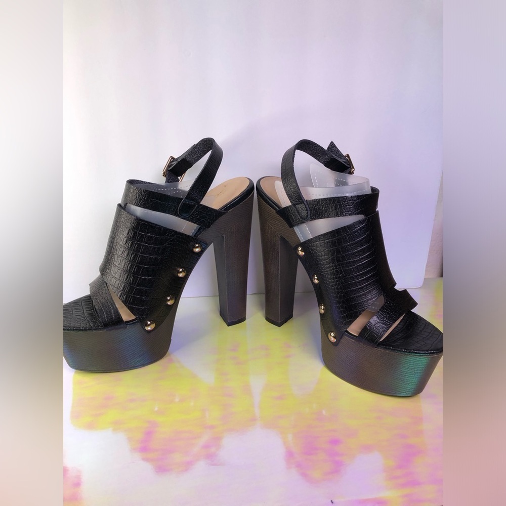 Black Croc-Embossed Platform Heels size 7 NWOT - Picture 11 of 13